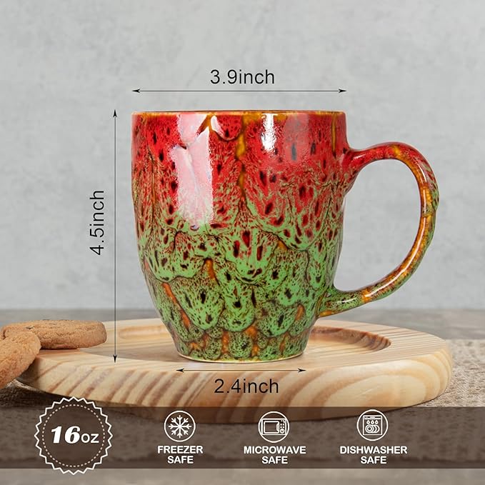 Set of 2 Durable 16 oz Coffee Cups, Large Coffee Mugs with Ergonomic Handle, Ceramic Mugs Dishwasher & Microwave Safe, Ideal Tea Mugs for Home, Office, Gifts (Coffee, Tea, Hot Cocoa, Latte Cup)