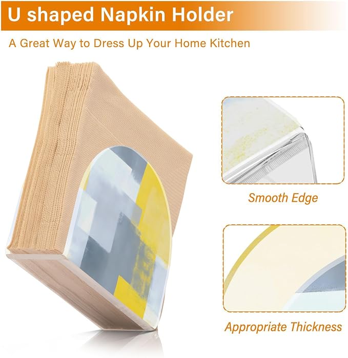 Grey and Yellow Abstract Art Painting Napkin Holder for Tables Paper Cocktail Napkin Holders for Kitchen and Dinning, Acrylic Dinner Napkin Dispenser for Restaurant Home Decor Bar Accessories 1 Pack