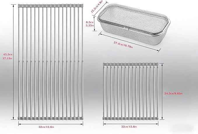 304 Stainless Steel Retractable Sink Drying Rack, Foldable with Removable Mesh Basket & Insect-Proof Cover, Heat Resistant, Dishwasher Safe for Kitchen RV Camping, Perfect