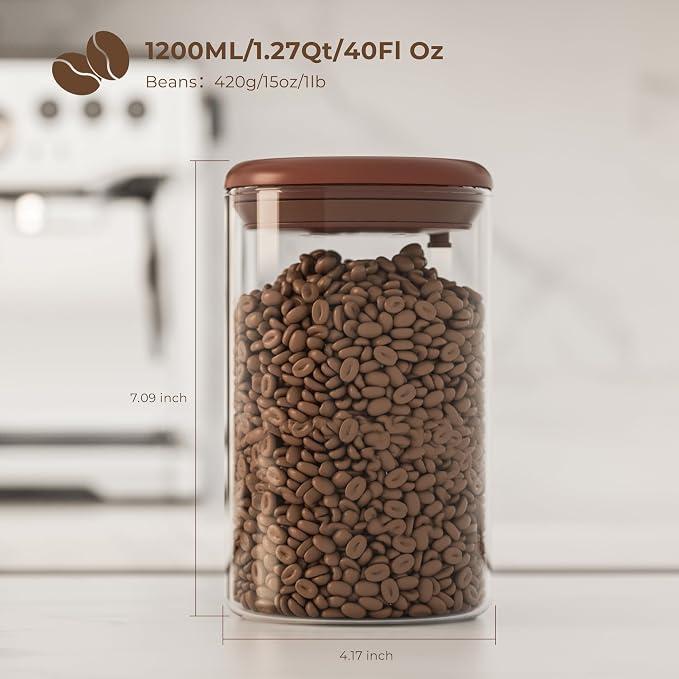 Clear Glass Coffee Canisters 2-Pack with One-Way Valves - Airtight Jars for Pantry Organization - Bulk Storage for Coffee Beans, Cereal, Sugar, Countertop Kitchen Canisters, 15OZ