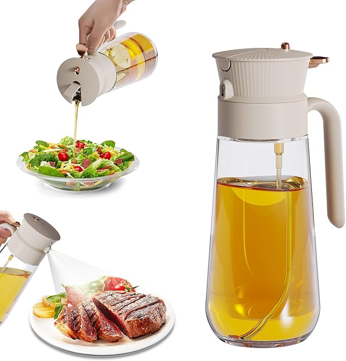 2026 New 19.6oz/580ml Olive Oil Sprayer for Cooking, Leak Glass Olive Oil Dispenser Bottle, 2 in 1 Oil Dispenser and Oil Sprayer, Switch Between Mist & Precision Pour for Air Fryer, BBQ, Salad,Baking