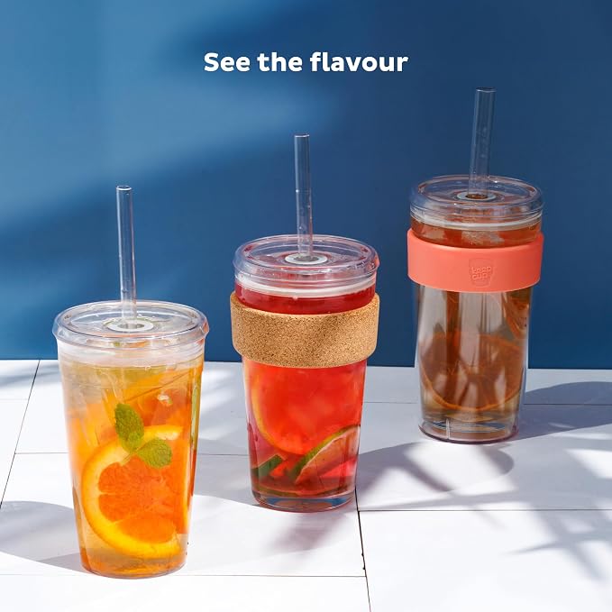 KeepCup Cold Cup - Longplay Double wall Glass Ice Coffee Tumbler with Lid and Straw - 16oz (454ml) - Cloud