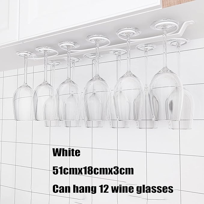 Under Cabinet Wine Glass Holder Iron 12 Hooks, Black Wire Hanging Rack, Storage Hanger Organizer, Space Saving, With 6 Hooks For Multiple Uses, Easy To Install