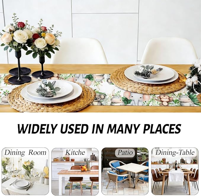 Elephant Giraffe BabyShower Table Runner, Seasonal Spring Summer Decoration for Tables Rustic Summer Decorations for Living Room Kitchen Home Party Indoor Outdoor Table Decor 13 x 72 Inches