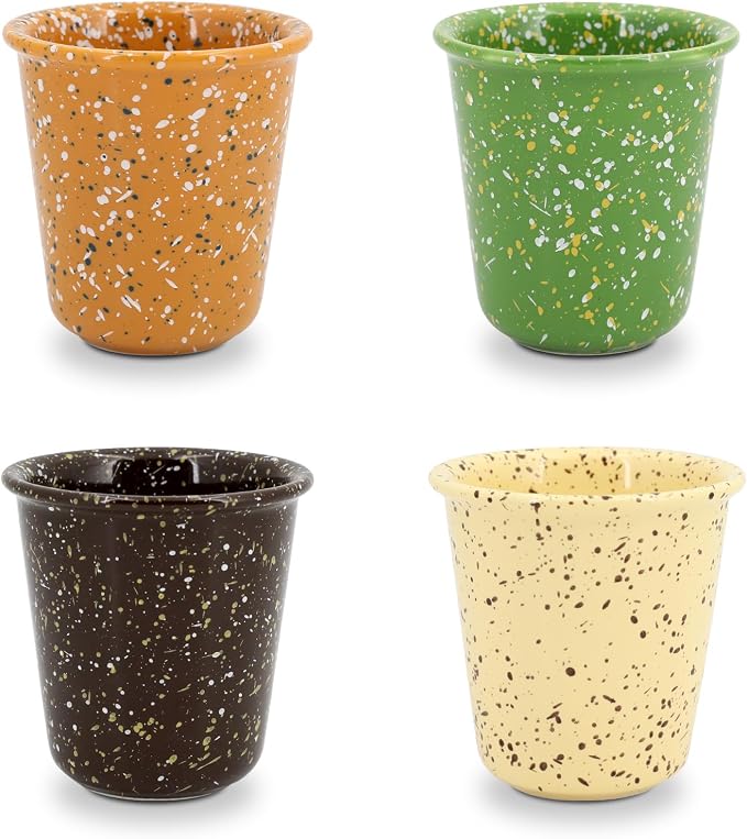 Coffee Mugs Set of 4, 10oz Ceramic Coffee Cups – Handleless, for Latte, Cappuccino, Tea & Hot Cocoa, Stackable, Microwave & Dishwasher Safe, Assorted Colors