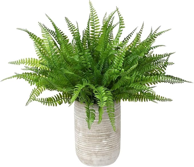 Artificial Boston Ferns Plants, Fake Plastic Fern Grass Faux Shrubs Plastic Leaves Simulation Greenery Bushes for Home Decor Indoor Outdoor Garden Wedding Decoration Yard Vase Planter Filler – 8 Pack