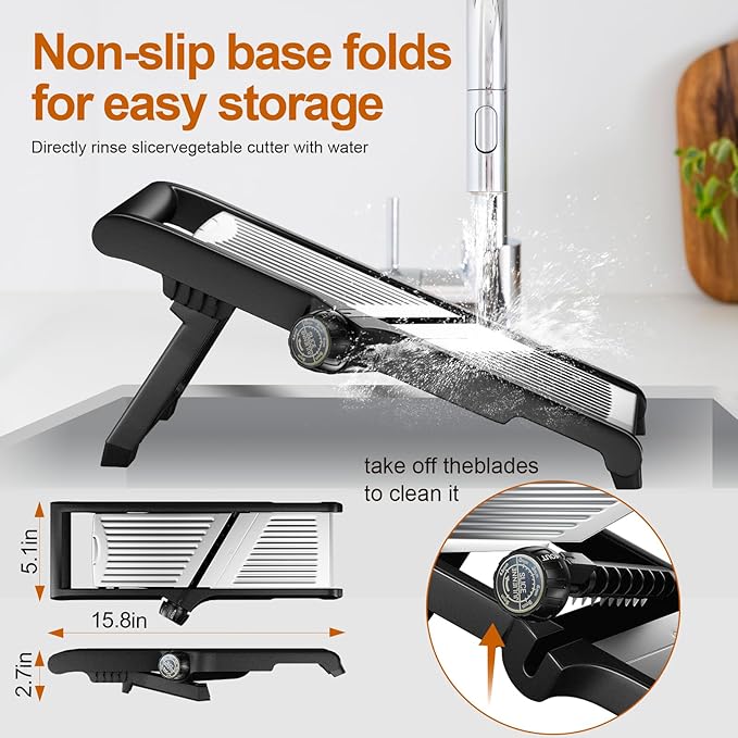 Adjustable Mandoline Slicer Mandoline Slicer for Kitchen with Cut-Resistant Gloves,Potato Slicer, Vegetable Slicer, Mandoline French Fry Cutter Stainless Steel Vegetable Chopper