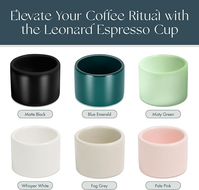 Folk Ceramics Leonard Ceramic Espresso Cups | Modern Stackable Demitasse Mugs for Espresso | Double Walled, Handleless, Durable, Dishwasher & Microwave Safe | 3oz, Set of 2 | Misty Green