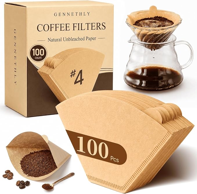 100 Count Coffee Filters #4 Cone Paper Unbleached, Disposable Cone Coffee Filters 8-12 Cup, Number 4 Coffee Paper Filters Fits For Pour Over and Compatible with Drip Coffee Maker