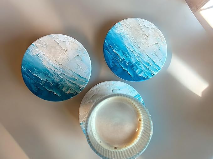 Colorful Ceramic Marble Coasters Set of 6, Cute Moisture Absorbing Coaster, Coffee Table Decor, Stone Absorbent Drink Coasters