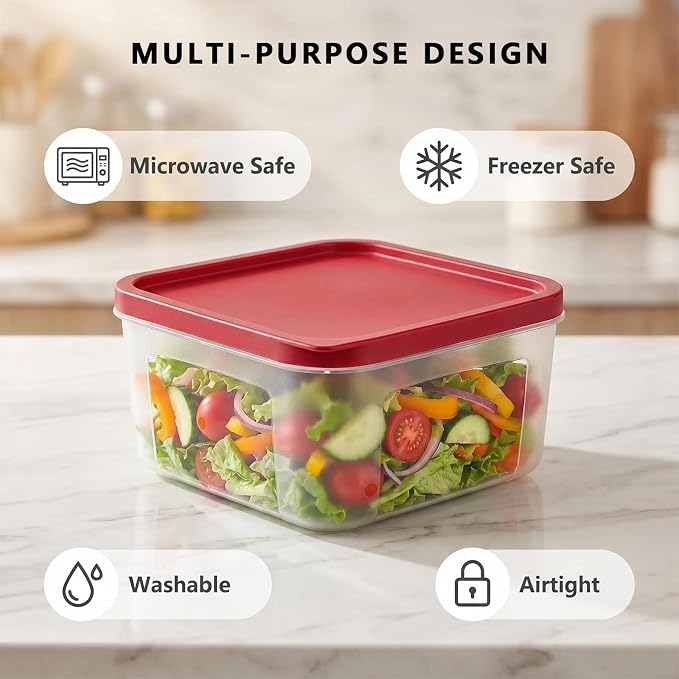 REDANT Plastic Food Storage Containers with Lids Airtight - Large Meal Prep Containers Reusable for Freezer - Bread Box for Cookies, Sandwich, Cake & Muffin, Leak-Proof & Stackable, Square, 3 Pcs