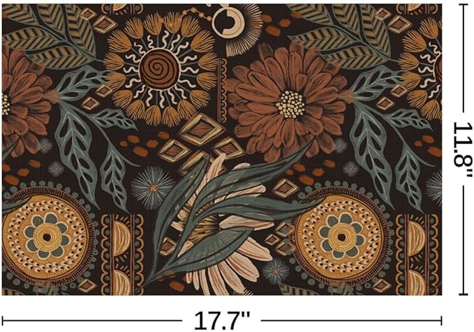 Boho Floral Botanical Placemats Set of 4 Vintage William Morris Washable Heat Resistant Place Mats for Dining Table Rustic Nature Moody Dark Academia Woven Wipeable Kitchen Table Mats Brown