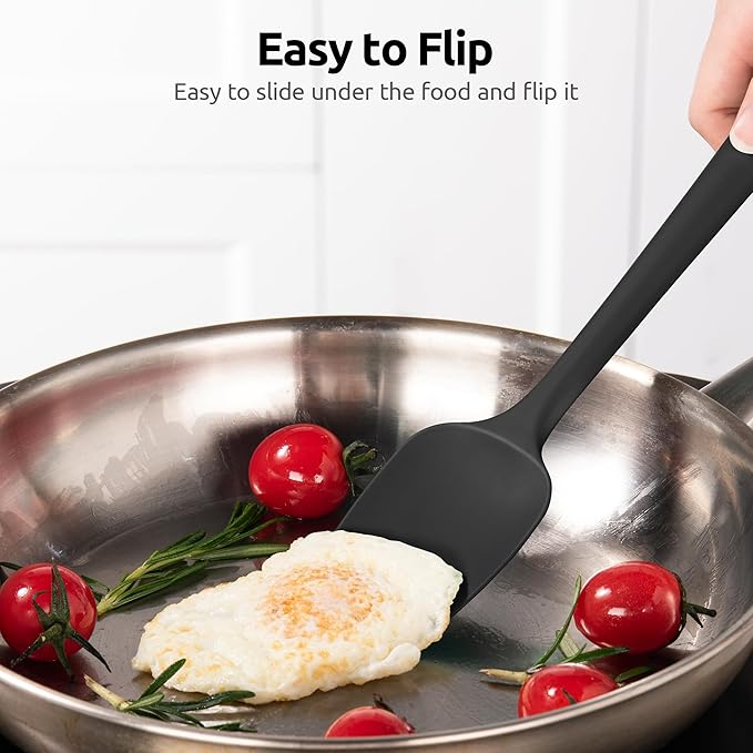 600ºF Heat Resistant Silicone Spoons: U-Taste Flexible Baking Spoon Spatula & Cooking Scoop Spoonula, Seamless Soft Kitchen Utensils for Serving, Scraping, Scooping in Non-Stick Cookware (Black)