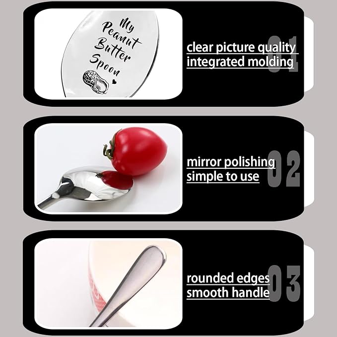 My Peanut Butter Spoon, Engraved Spoon Mothers Day Gifts for Women, Stainless Steel Dessert Spoons Christmas Mom to be Gifts, Funny Tea Coffee Scoop Father Birthday Gift for Dad Men
