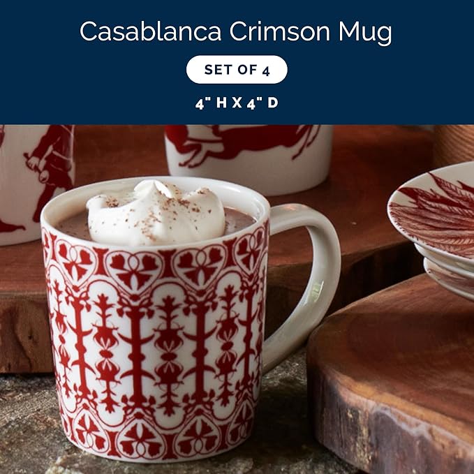 Caskata Casablanca Crimson Oversized Mugs Set of 4 | High-Design Premium Red Lead-Free Porcelain Mug Set for Entertaining or Everyday | Unique Party Mugs for Wedding or Birthdays | 14 oz