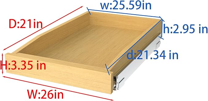 Wooden Pull out Cabinet Organizer 26" W x 21" D x 3.35" H, Heavy Duty Slide Out Drawers Pull-Out Home Organizers for Kitchen Cabinets