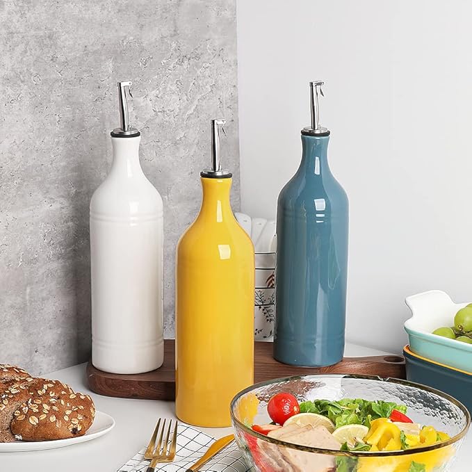 Sweejar Large Ceramic Olive Oil Dispenser Bottle, Opaque Oil Cruet Protects to Reduce Oxidation, Suitable for Storage Vinegar, Soy Sauce & Other Liquids, Pack of 1, 24 Fl Oz(Yellow)