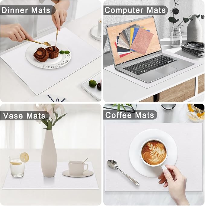 Homaxy Faux Leather Heat Resistant Placemats for Dining Table Set of 6, Waterproof Wipeable Washable PU Table Mats, Easy to Clean Anti-Slip Place Mats, 11.8 x 17 Inch, White