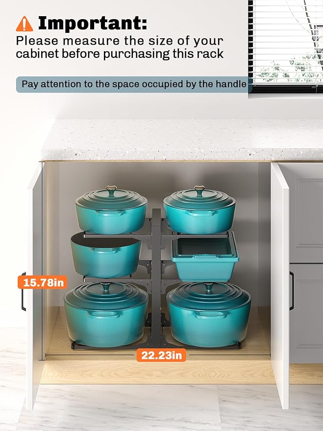 MUDEELA 6-Tier Pots and Pans Organizer under Cabinet, 13.78" Height Heavy Duty Pot and Pan Organizer Kitchen Cabinet Organization and Storage, Adjustable Pot Rack for Frying Pan, Cast Iron Skillet