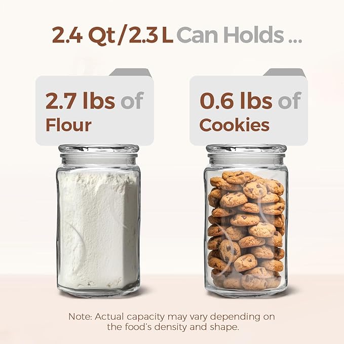ComSaf 78 oz (2400ml) Square Glass Food Storage Jar with Airtight Lid, Wide Mouth Large Pantry Container for Flour, Sugar, Cereal, Dishwasher Safe, Modern Minimalist Design