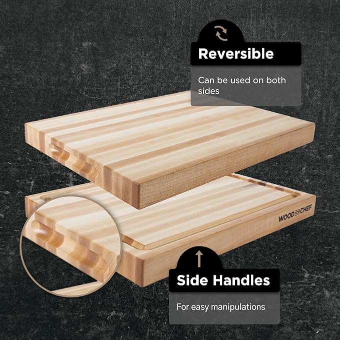 Large Wood Cutting Board from North American Maple - A Butcher Block That Comes with Juice Groove for Cutting Meat and Juicy Veggies Easily- Maple Chopping Board - 20x16x1.5 inches