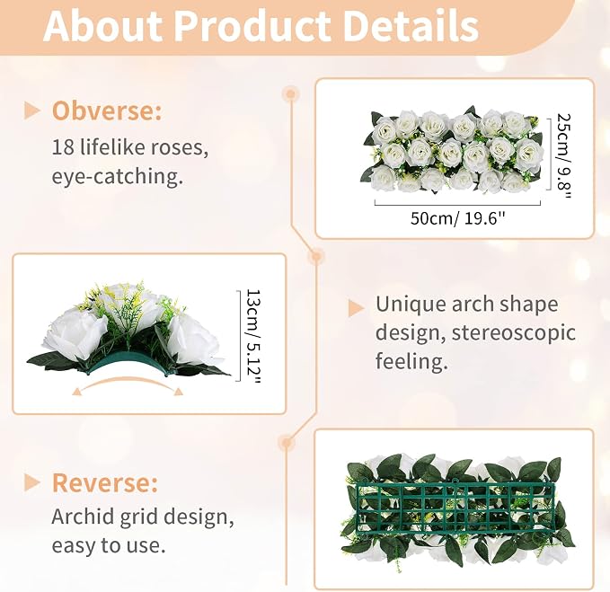 NUPTIO Wedding Floral Centerpieces for Tables - 6 Pcs 19.6in Long Spring Flower Arrangements Artificial Centerpiece, Elegant White Fake Rose Flowers Arrangement for Party Weddings Dining Table