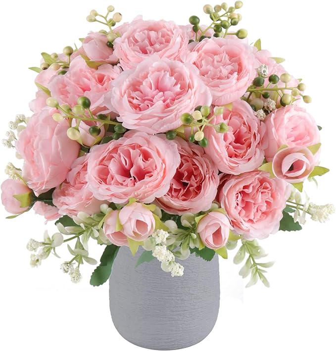 Artificial Peonies Silk Flowers, Pink Faux Peony Bouquet 2 Bundles Florals Arrangements for Farmhouse Home Boho Wedding Table Centerpiece, Fake Plastic Flower Bulk for Vase Decoration (Light Pink)