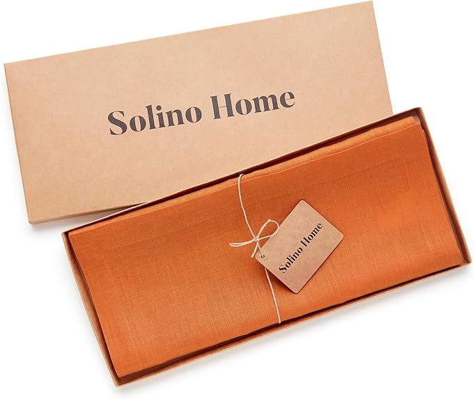 Solino Home Linen Pumpkin Table Runner 48 Inches - 100% Pure Linen Farmhouse Short Table Runner 14 x 48 Inch Ideal for Dresser and Coffee Tables - Fete