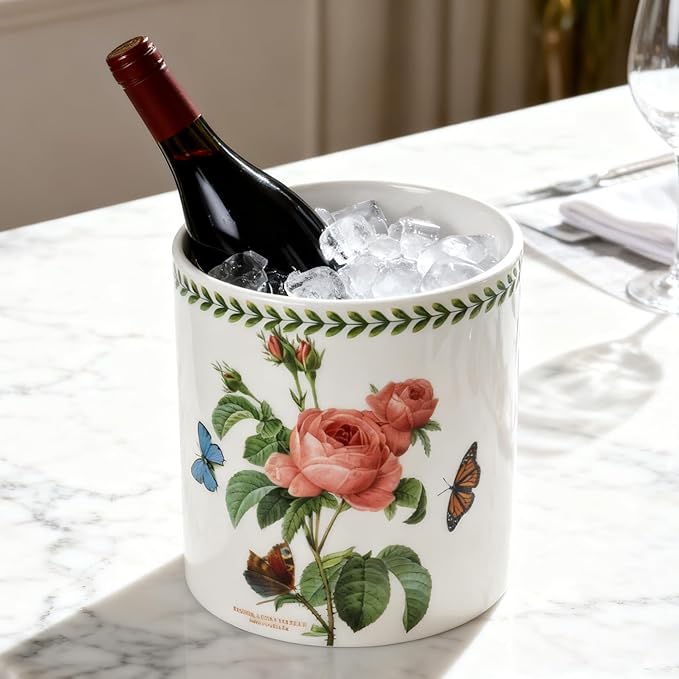 Floral Kitchen Utensil Holder, 7.1 Inch Large Ceramic Crock, Sunflower Pattern, White Kitchen Counter Organizer (iris)