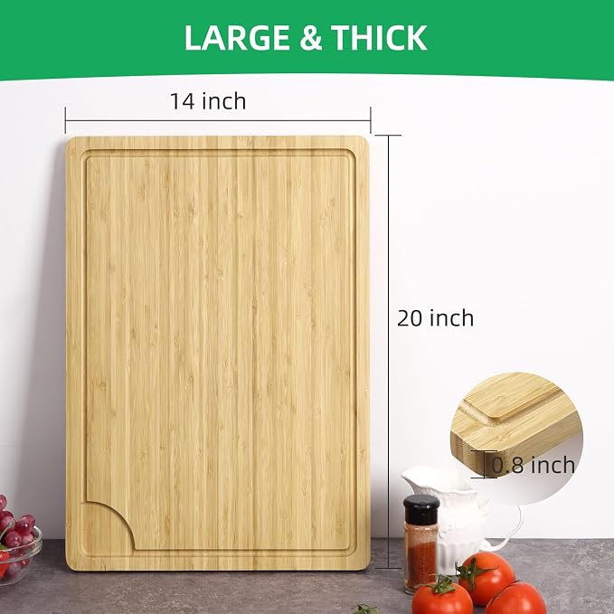 GarveeHome 20 in Large Cutting Board, Bamboo Wood Cutting Board for Kitchen with Handles and Juice Groove, Reversible Chopping Board for Meat, Cheese Board Charcuterie Serving Tray, 20 x 14 in