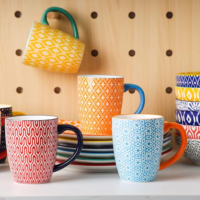 Selamica 16 oz Porcelain Coffee Mugs Set of 6, Coffee Cups Ceramic With Handle, Dishwasher, Oven, Microwave Safe, Assorted Colors | Coffee Cups