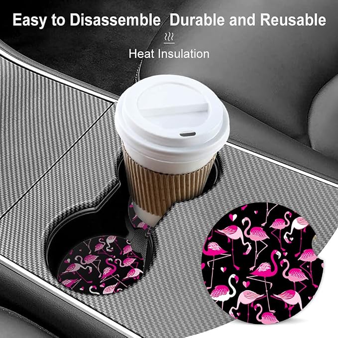 Pink Flamingo Animal Absorbent Cup Holders Car Coasters,Ceramic Stone Drinks Coaster Set for Women Man 2.56"(2 Pack)