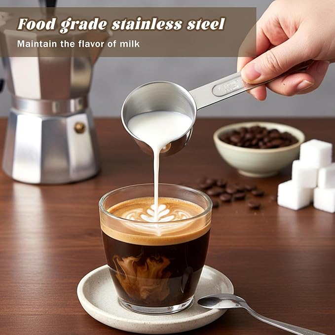 2 Pcs 1/4 Inch Cup Scoop, 60ml 2oz Stainless Steel Measuring Cup Single Measuring Cups Metal Liquid Coffee Measure Scoop for Cooking, Baking, Kitchen Wet and Dry Ingredients, Dishwasher Safe