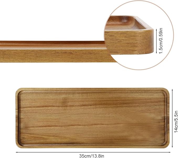 3Pcs Acacia Wooden Serving Tray - Wooden Charcuterie Board - Rectangle Wood Platter for Serving Food, Fruit & Cheese Board Wood Dessert Trays (3, 14"x5.5"x0.6")