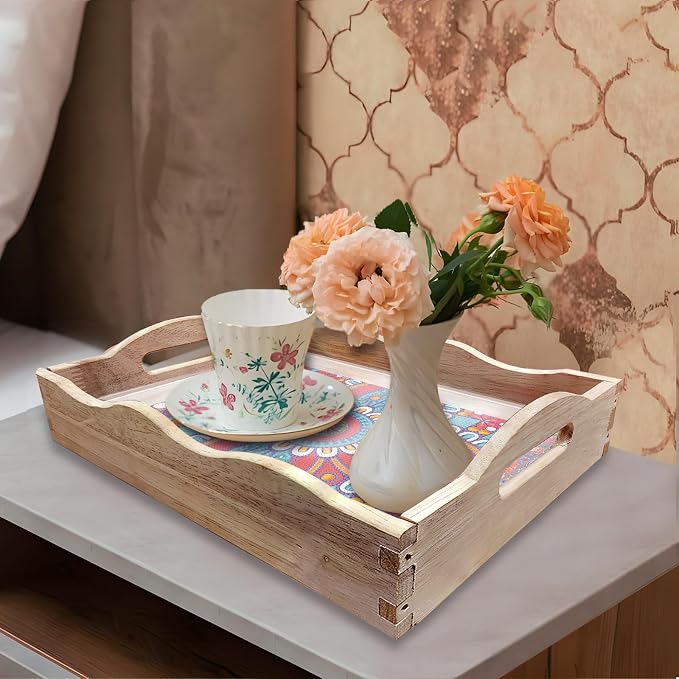 Generic DIY Diamond Serving Tray Rectangular Upgrade Increase Breakfast Tray with Handles Handmade Diamond Art Painting Wooden Tray Dinner Plate for Coffee Living Room Home Organizer-Mandala04