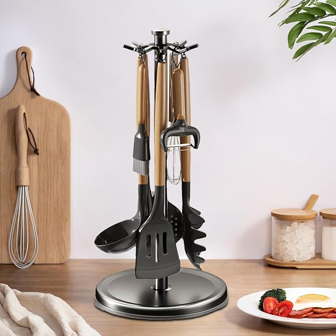 Kitchen Utensil Storage Rack - 360-Degree Countertop Flatware Holder, Kitchen Utensil Organizer | Countertop Tableware Organizer, No-Drill Kitchen Utensil Rack, Tableware Storage Rack For Spatulas