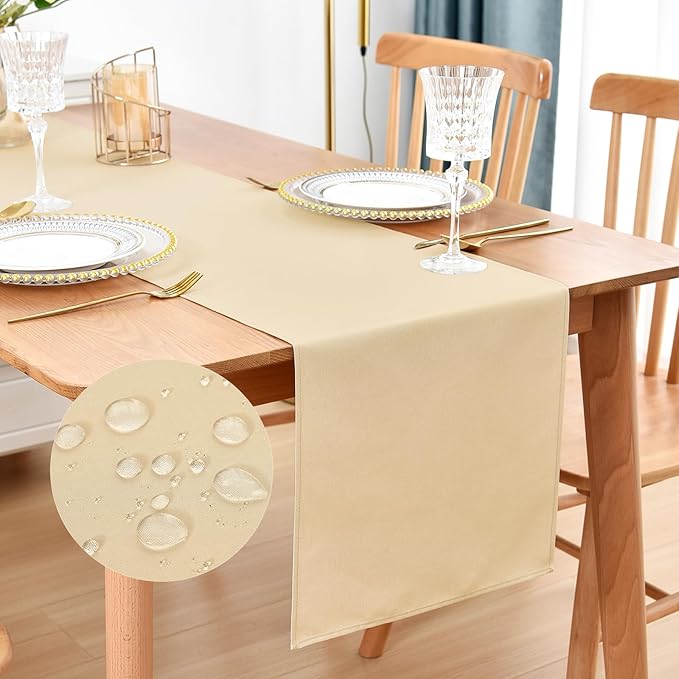 Farmhouse Rustic Table Runner Beige Faux Linen Table Runners Water Resistant Table Runner 48 inches Long for Living Room Dresser Bedroom Kitchen Dining Party 13x48 Inch