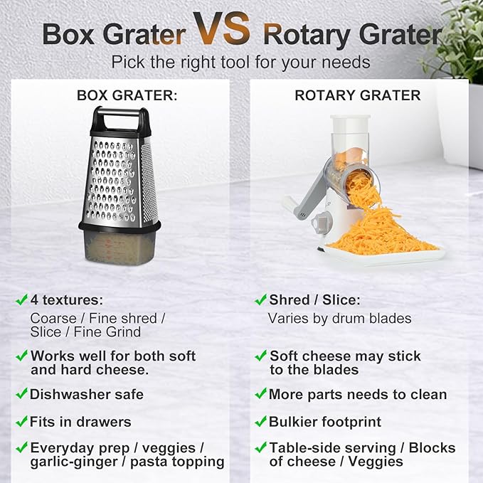 Ourokhome Cheese Grater with Handle, Stainless Steel Box Grater, 4 Side Kitchen Vegetable Shredder Slicer Zester with Container for Parmesan, Cabbage, Ginger, Lemon, Chocolate, Coconut (Black)