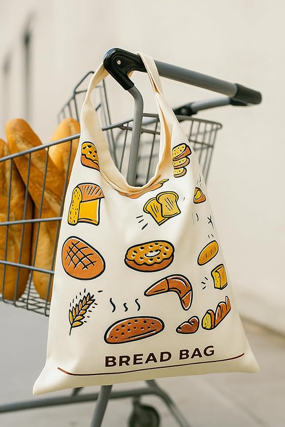 Reusable Bread Bags with Waxed Cotton Lining & Waterproof TPU Options – Linen Exterior with Patterns,Eco-Friendly Food Storage Tote for Homemade Bread, Baguette, Pastries-Zip+Beeswax+Mode2-2Pack