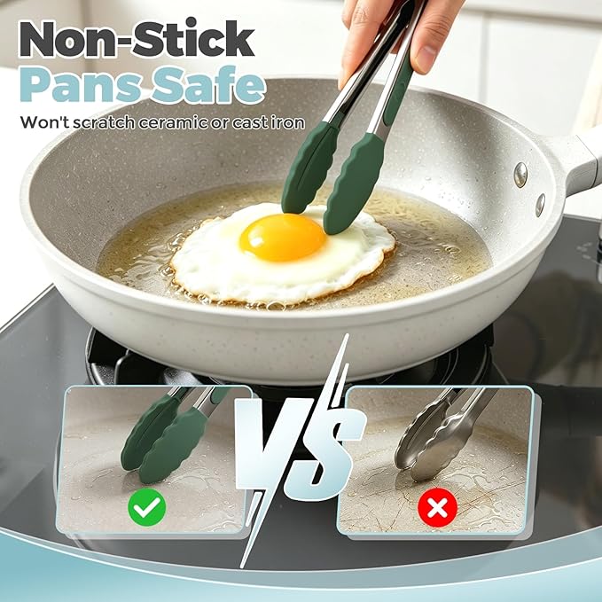 Small Cooking Tongs 7 inch Mini Serving Tongs with Silicone Tips, Set of 3 (Dark Blue + Dark Green + Cream)