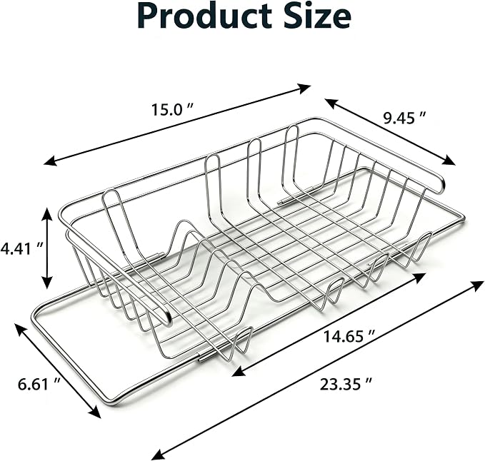 Dish Drying Rack in Sink & Over The Sink, Expandable Stainless Steel Dish Drainers for Kitchen Counter, Inside Sink Dish Dryer Rack, Rust-Resistant, Silver