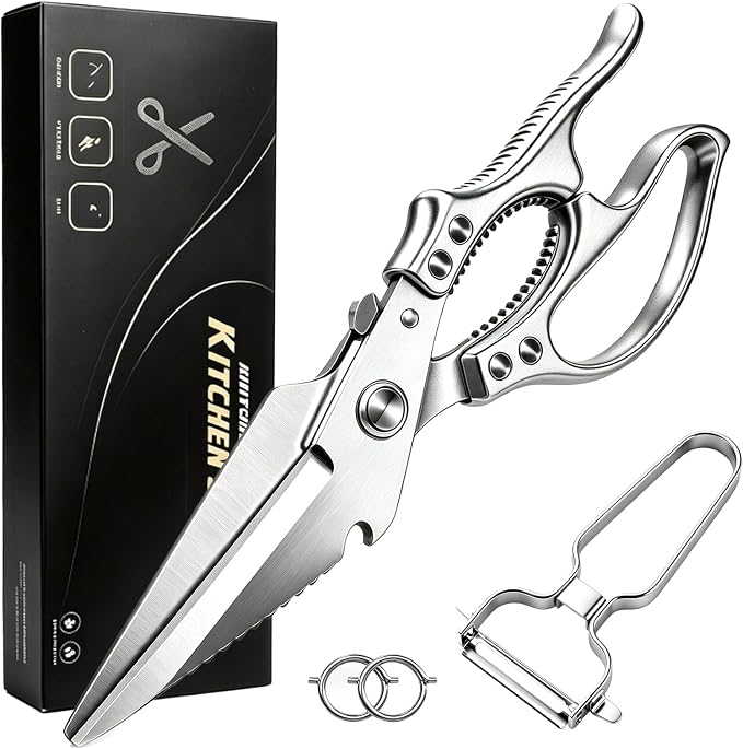 Professional Poultry Shears Heavy Duty – Multifunctional Kitchen Scissors with 2 Extra Springs, Kitchen Shears with Safety Lock & Non-Slip Handle for Chicken,Fish,Veggies, Dishwasher Safe