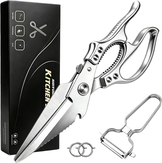 Professional Poultry Shears Heavy Duty – Multifunctional Kitchen Scissors with 2 Extra Springs, Kitchen Shears with Safety Lock & Non-Slip Handle for Chicken,Fish,Veggies, Dishwasher Safe