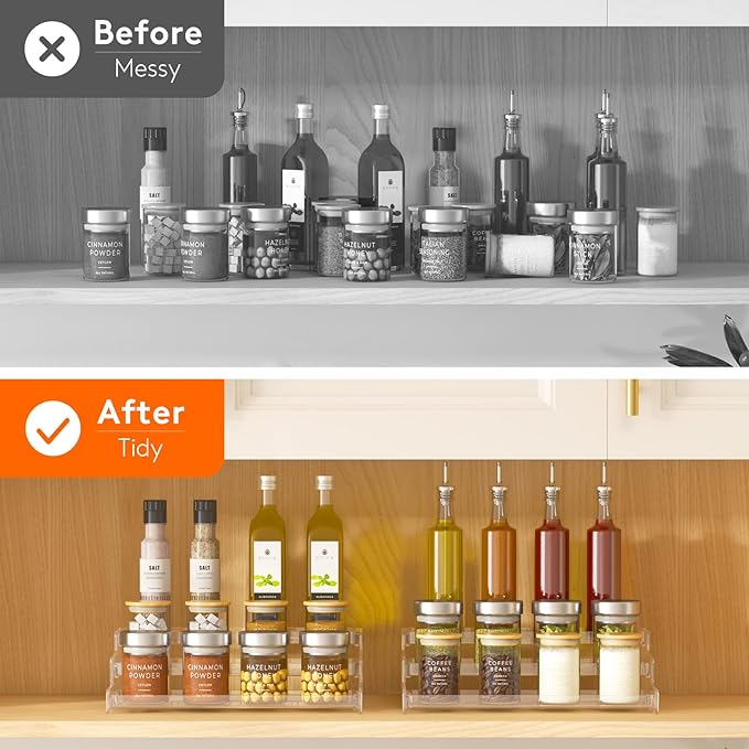 Lifewit Plastic 2 Pack 3-Tier Spice Rack, Clear Spice Organization for Cabinet, Counter, Organizer Shelf for Condiment, Seasoning, Syrup, Liquor, Medicine and Perfume for Kitchen, Pantry, Bar, Bath