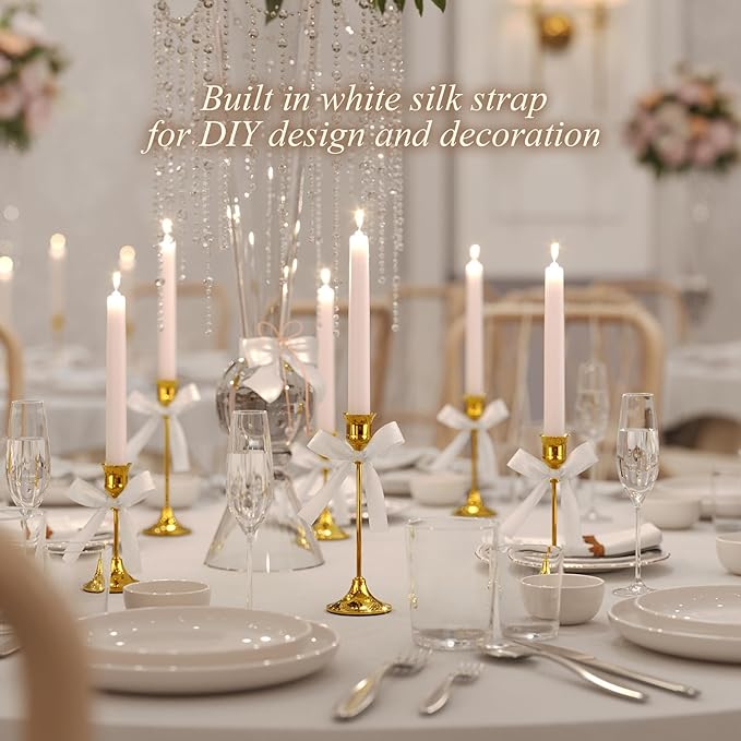 FSyueyun 6 Pcs Gold Candle Holders, Elegant Metal Taper Candle Holders Set, Modern Candlestick Holders for Table Centerpiece, Fireplace Mantel, Wedding, Christmas Home Decor and Housewarming Gift