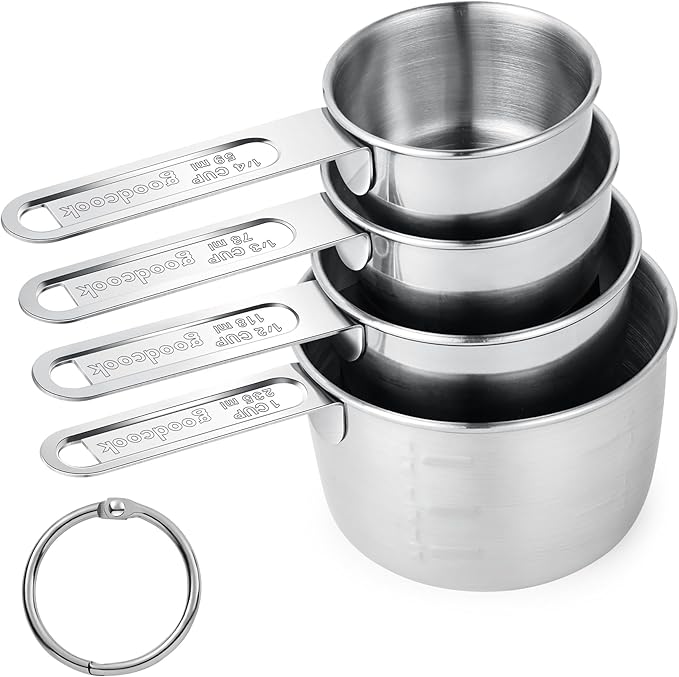 Measuring Cups 4 Pieces, Stainless Steel Measuring Cups, Stackable Design with Metal Handle for Dry and Liquid Ingredients, Ideal for Cooking & Baking
