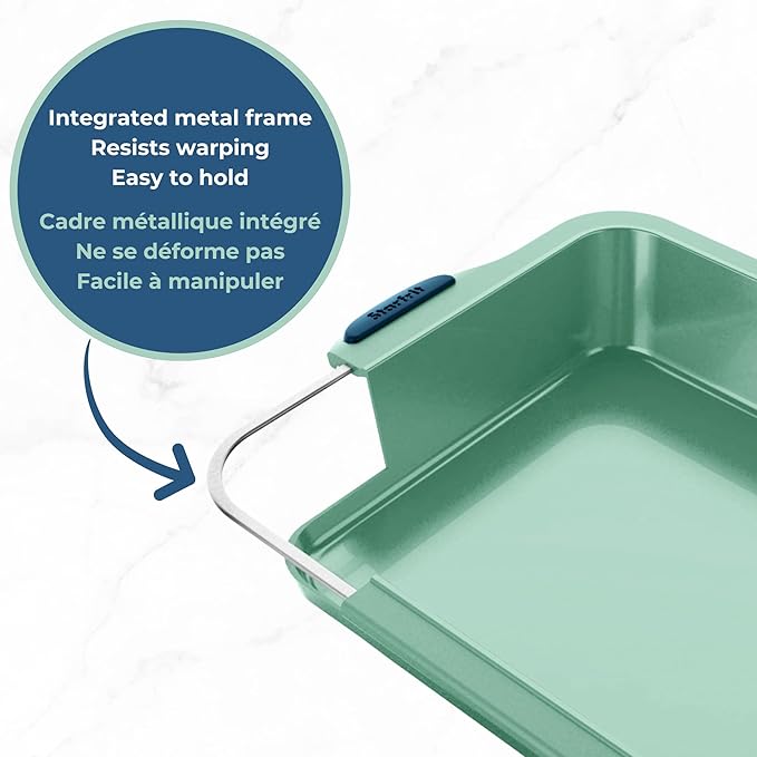 Starfrit 8” Square Cake Pan with Integrated Metal Frame - No Tray Needed - Easy Unmolding - LFGB Premium Silicone