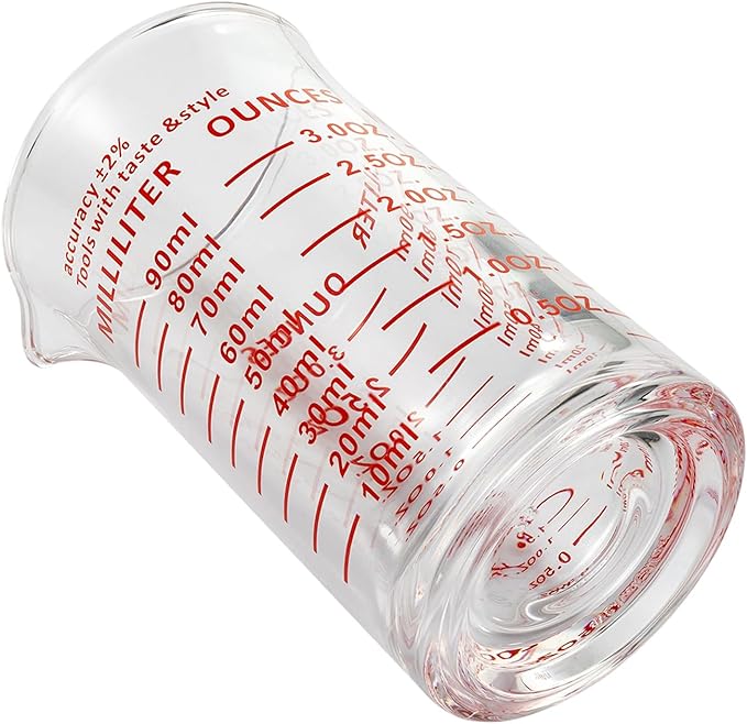 Ackers 3oz/90ml Glass Measuring Cup – Shot Glass with Double Scale-Ounce,Ml Markings for Kitchen & Bar(Red Line)