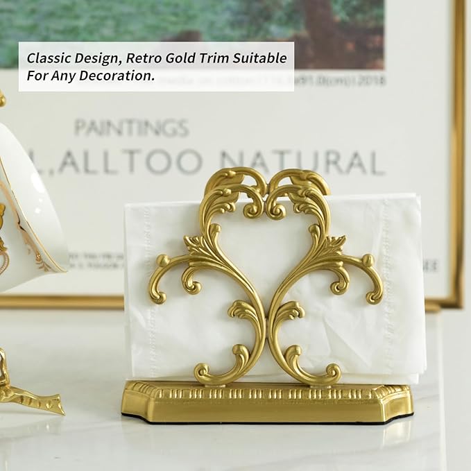 Luxurious Gold Napkin Holder for Table,Brass Napkin Holders for Paper Napkins & Kitchen Dining & Countertops, Cocktail Upright Napkin Holder Dispenser Suitable for All Room Decors