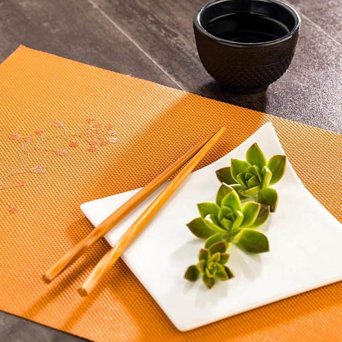 Restaurantware Carmel Mesh 16 x 12 Inch Table Placemats Set Of 6 Woven Washable Placemats - With Embroidered Blossoms No Stain Autumn Orange Kitchen Placemats Heat Tolerant Easy To Clean